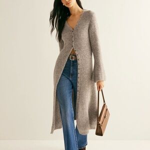 Commense Light Brown Knit Button Front Sweater Cardigan Midi Dress NWT Medium